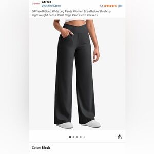 G4Free Women's Black Ribbed Wide-Leg Pants